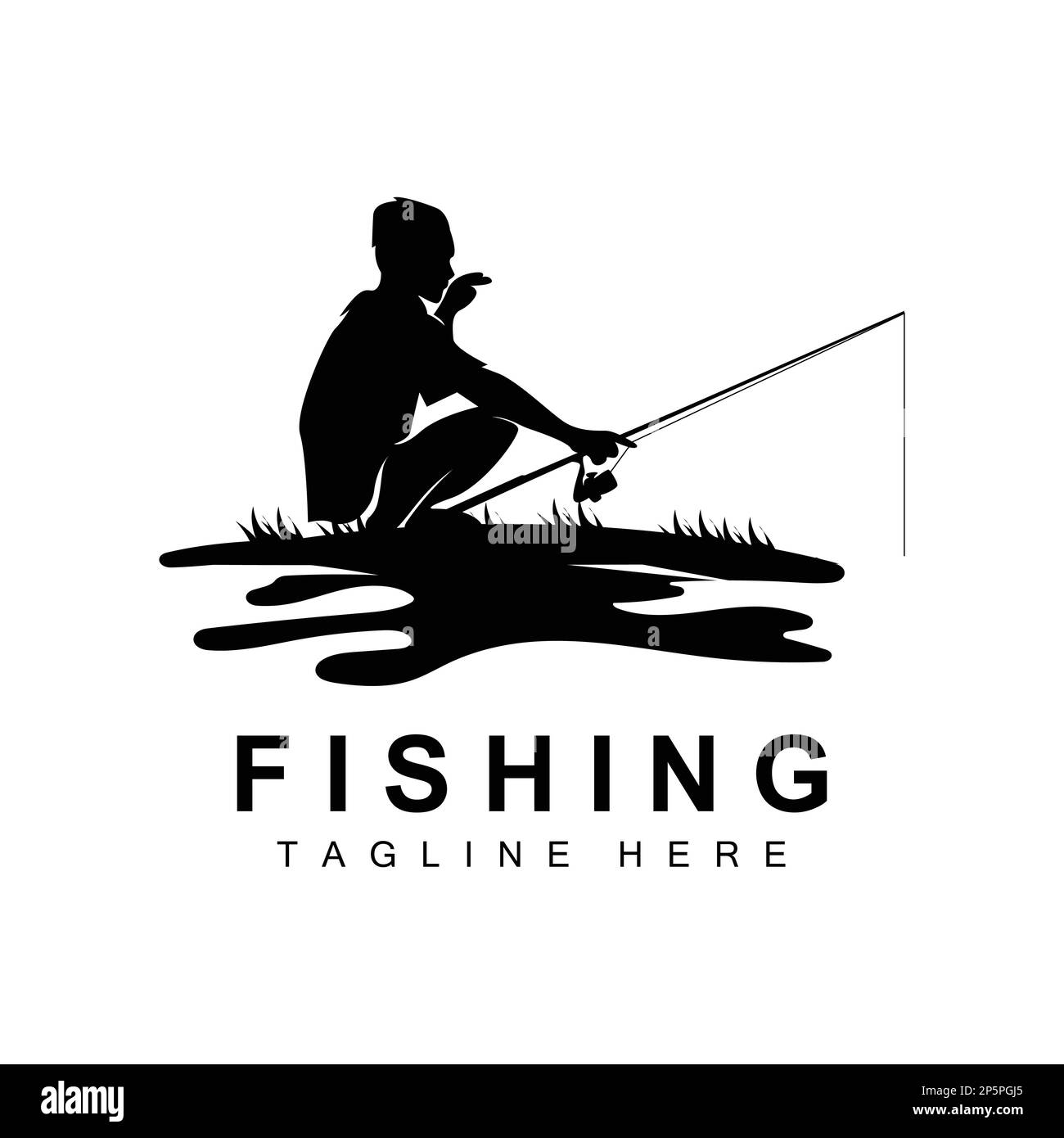 fishing logo icon vector, catch fish on the boat, outdoor sunset silhouette design Stock Vector