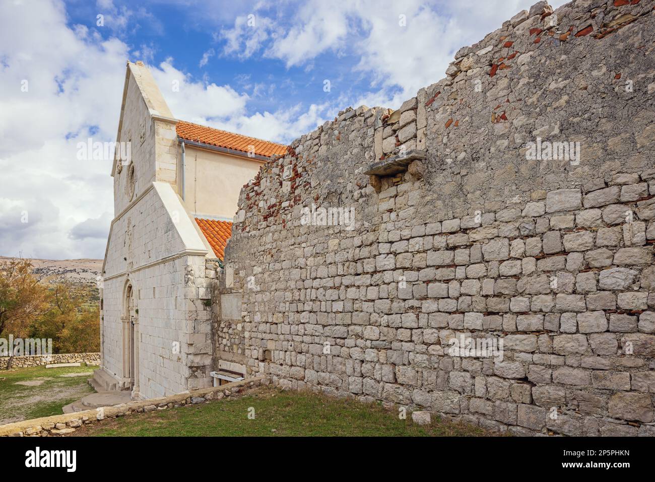 The old town of Pag with St. Mary's church the only intact structure ...