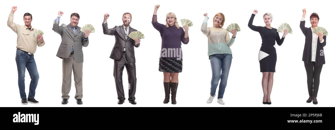 group of successful business people with money isolated Stock Photo - Alamy