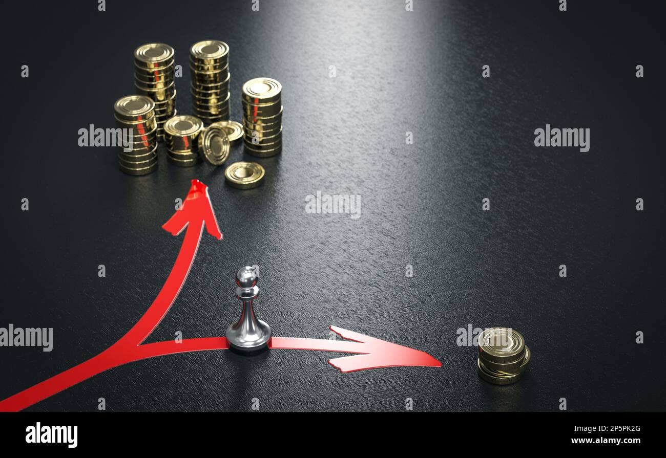 Pawn making the wrong choice. Concept of bad investment decision making. Impulsive or emotional Investing. 3D illustration. Stock Photo