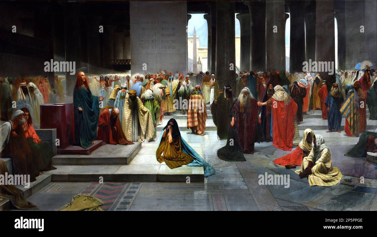 Jesus Christ and the Woman Taken in Adultery  - Christ and the Adulteress by Arturo Viligiardi? 1869 - 1936? Italy, was an Italian painter, sculptor, architect and urban planner. 1869 - 1936? Italy, Stock Photo