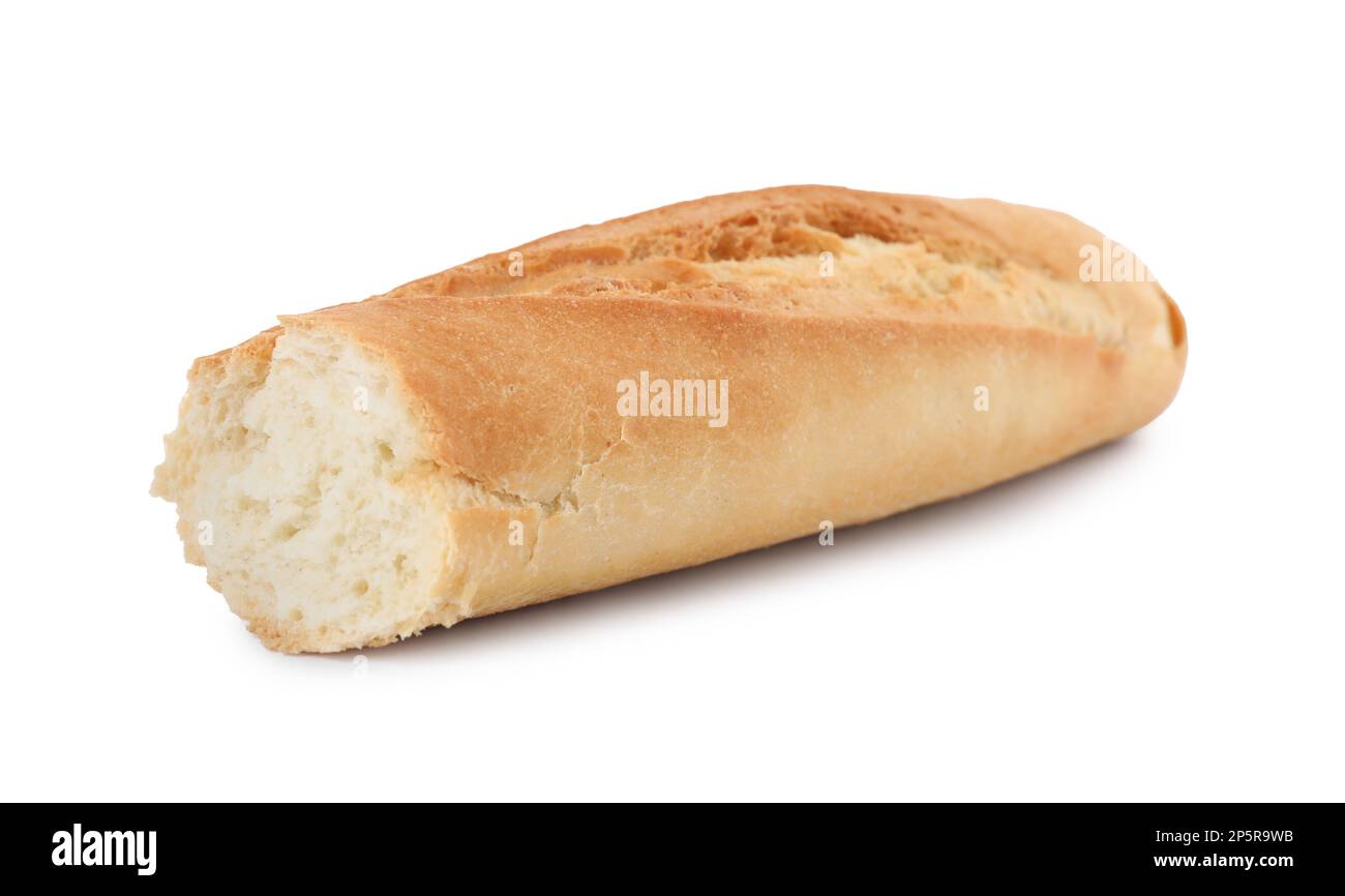 Piece of fresh baguette isolated on white Stock Photo - Alamy