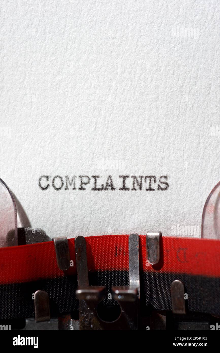 Complaints word written with a typewriter. Stock Photo