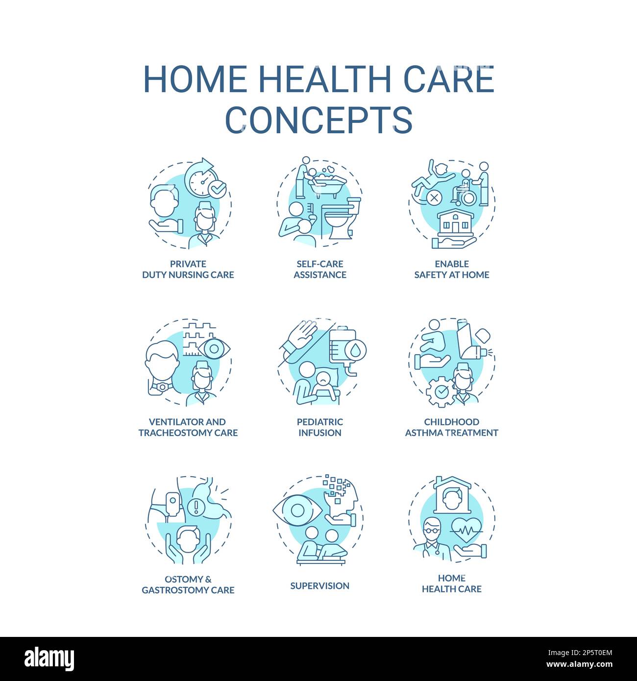 Home health care blue concept icons set Stock Vector