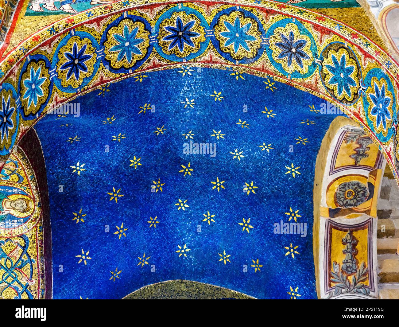 12th century Byzantine mosaic in the Church of Santa Maria dell'Ammiraglio - Palermo, Sicily, Italy Stock Photo
