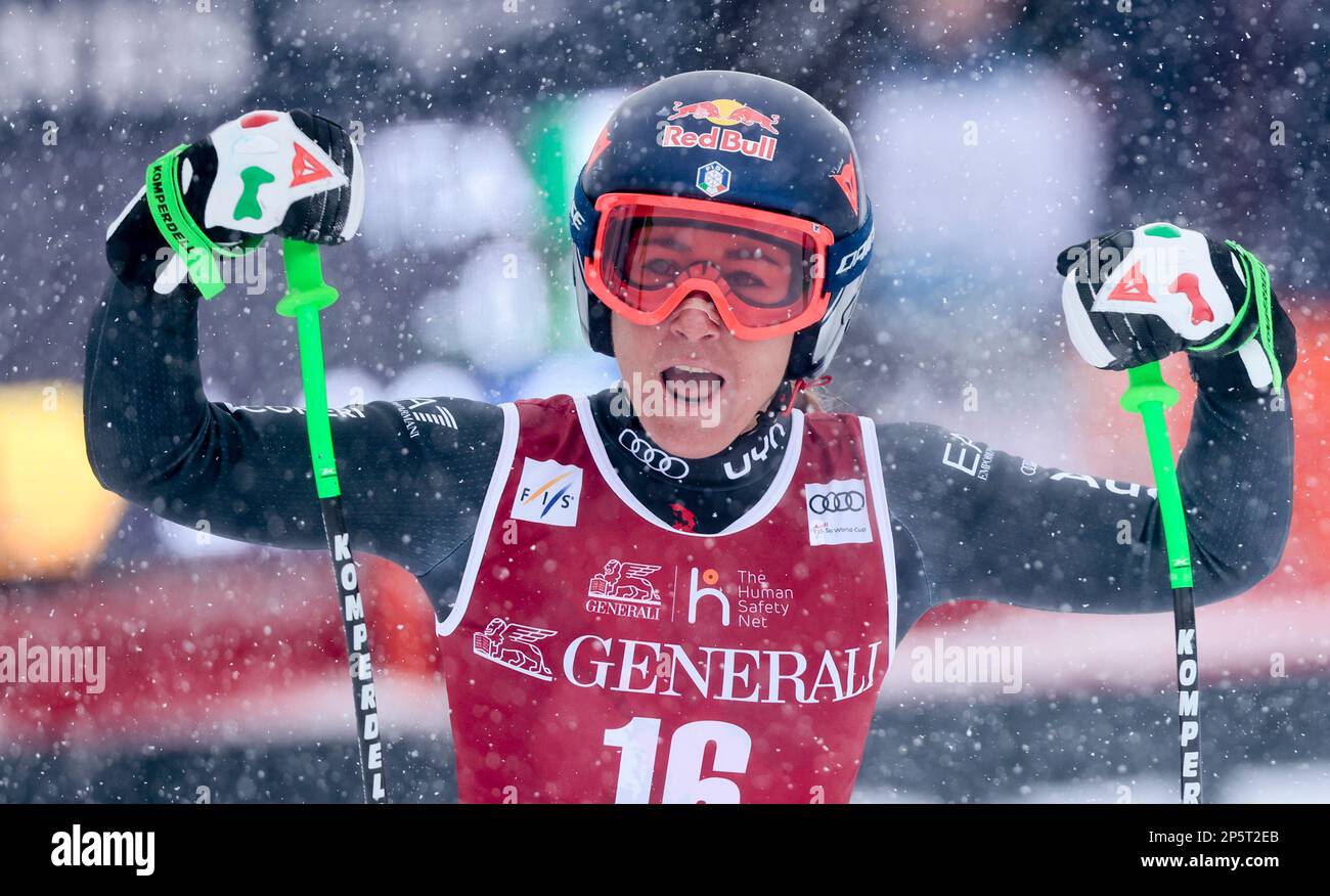 Kvitfjell 20230305.Sofia Goggia from Italy at the finish line after the ...