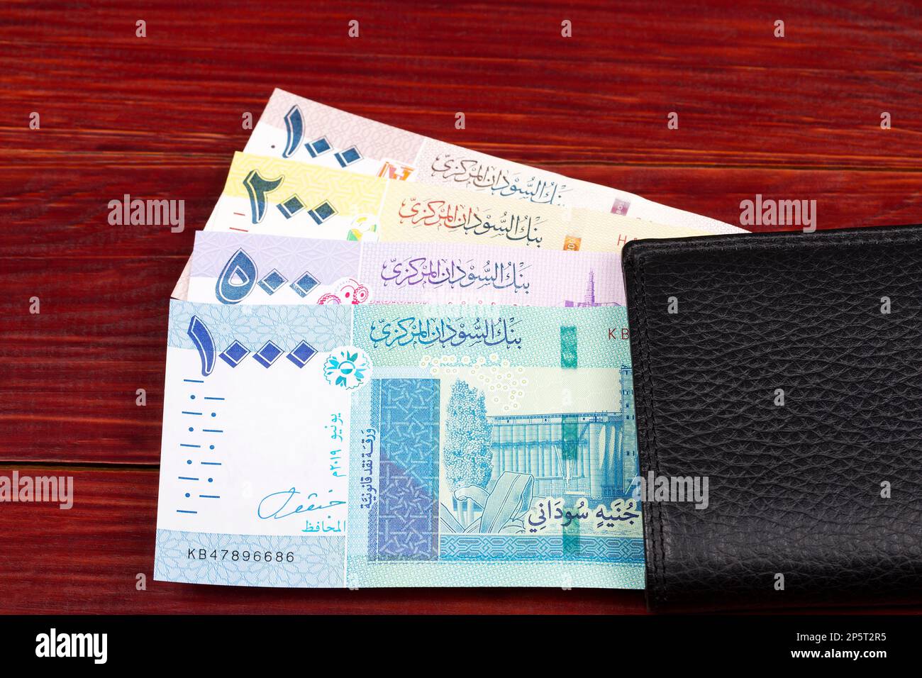 Sudanese money - pound  in the black wallet Stock Photo