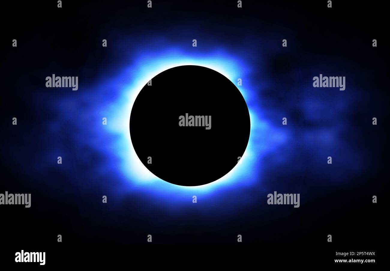 Blue Solar Eclipse Sun Light Glowing in Universe. Total Eclipse Lunar