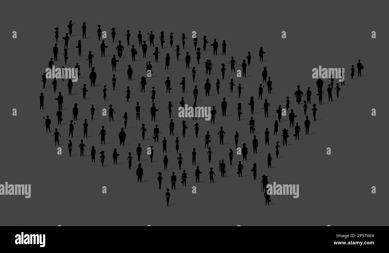 USA Population with Large Crowd of People Icon Forming US Country