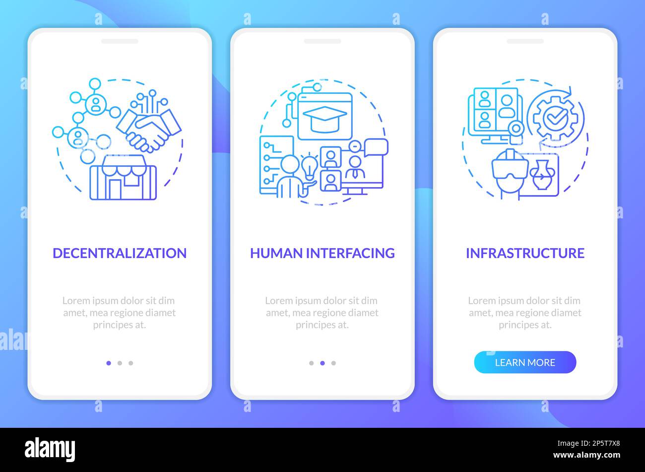 Layers of metaverse blue gradient onboarding mobile app screen Stock ...
