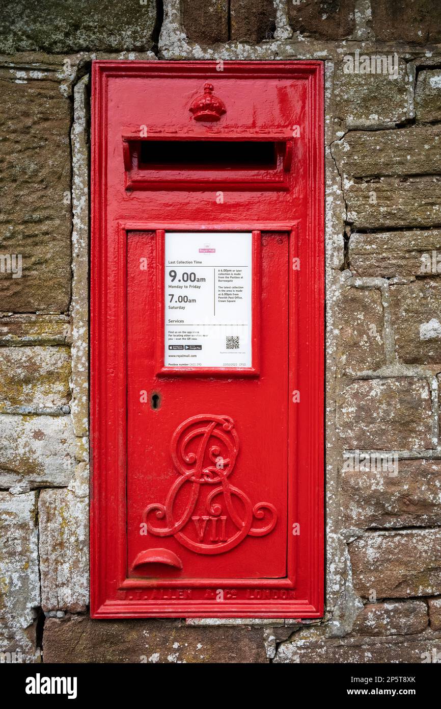 A distinctive Edwardian wall-mounted post box on Lowther Street, Penrith, Cumbria, UK Stock Photo