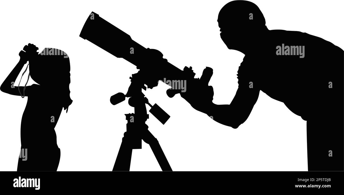 Man and child with telescope in search of a star. Vector illustration