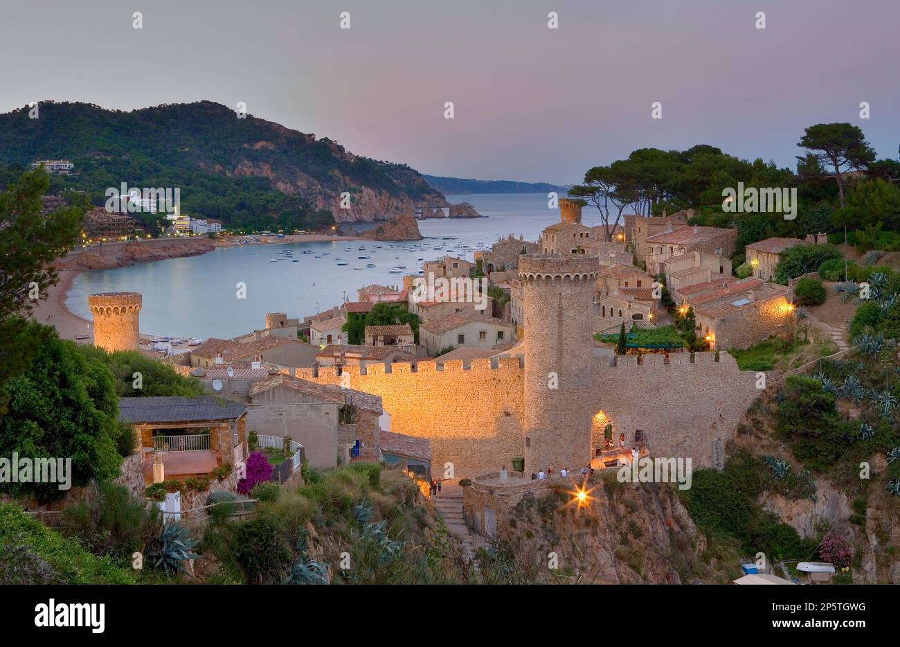 Tossa De Mar Walls Of Old City Villa Vella In Background Gran Beach Tossa De Mar Walls Of Old City Villa Vella In Background Gran Beach