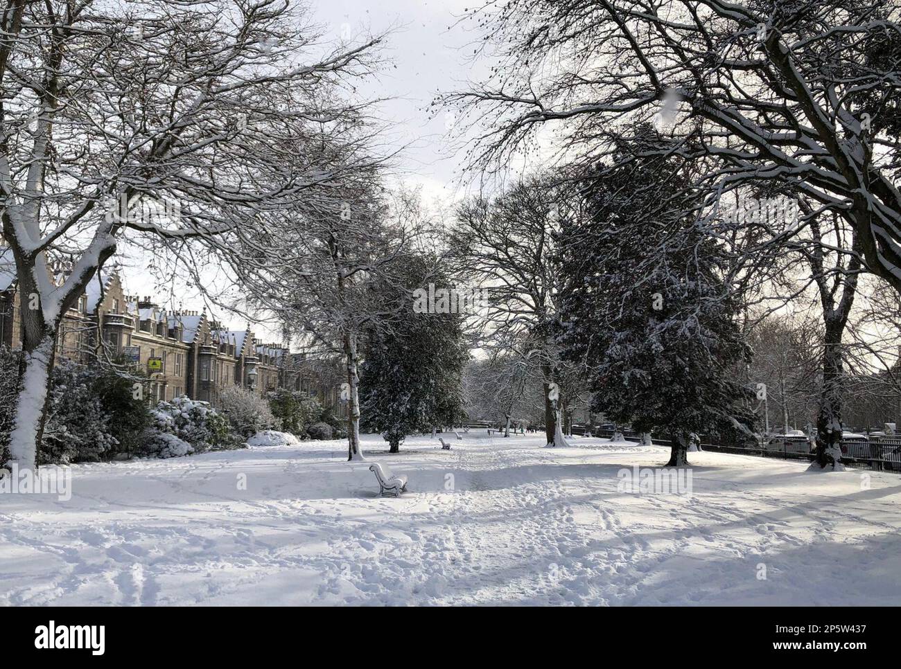 Snow in the west end of Aberdeen, Scotland, as weather warnings for