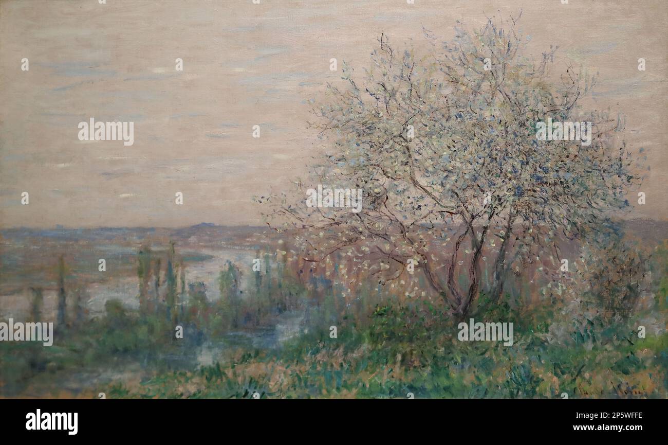 Fruehlingsstimmung bei Vetheuil by French Impressionist painter Claude Monet at the Wallraf-Richartz Museum, Cologne, Germany Stock Photo