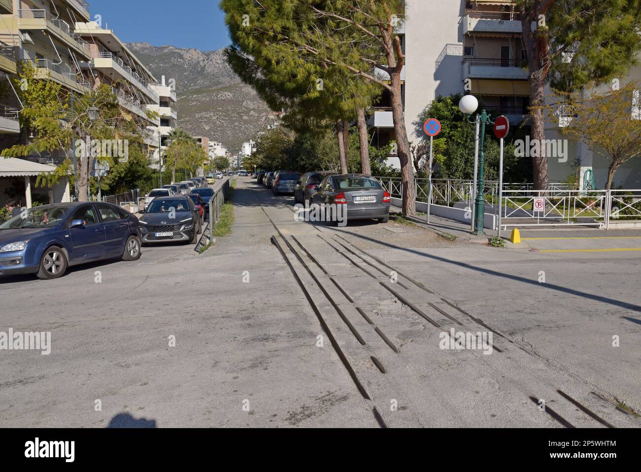 The disused former metre gauge railway line in Loutraki Greece, now