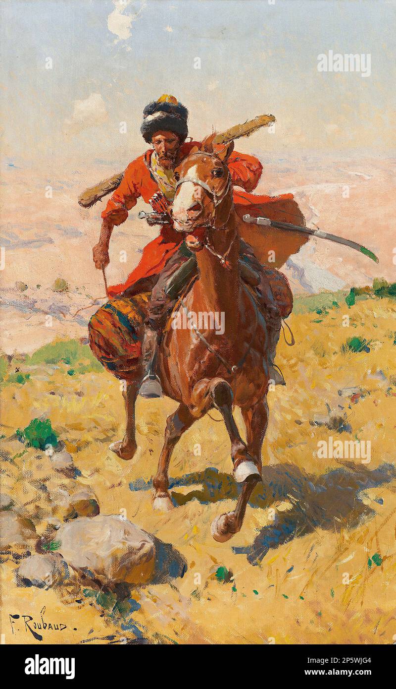 Рубо Франц - Черкесский всадник - Русская школа - XIX век - Roubaud Franz - Circassian Horseman - Russian School - 19th  Century Stock Photo
