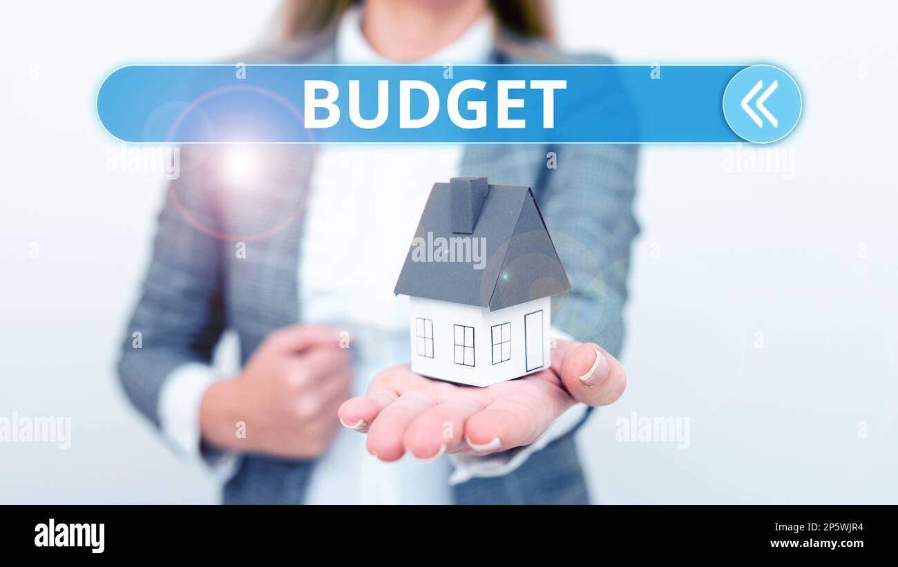 Sign displaying Budget. Word for defined estimate of income and ...