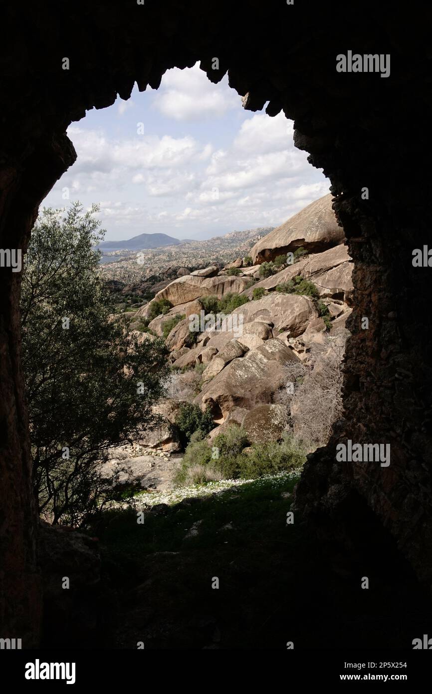 View from the Seven (Yediler) Monastery. It was at one point one of the largest monateries. Mulga region, Turkey Stock Photo