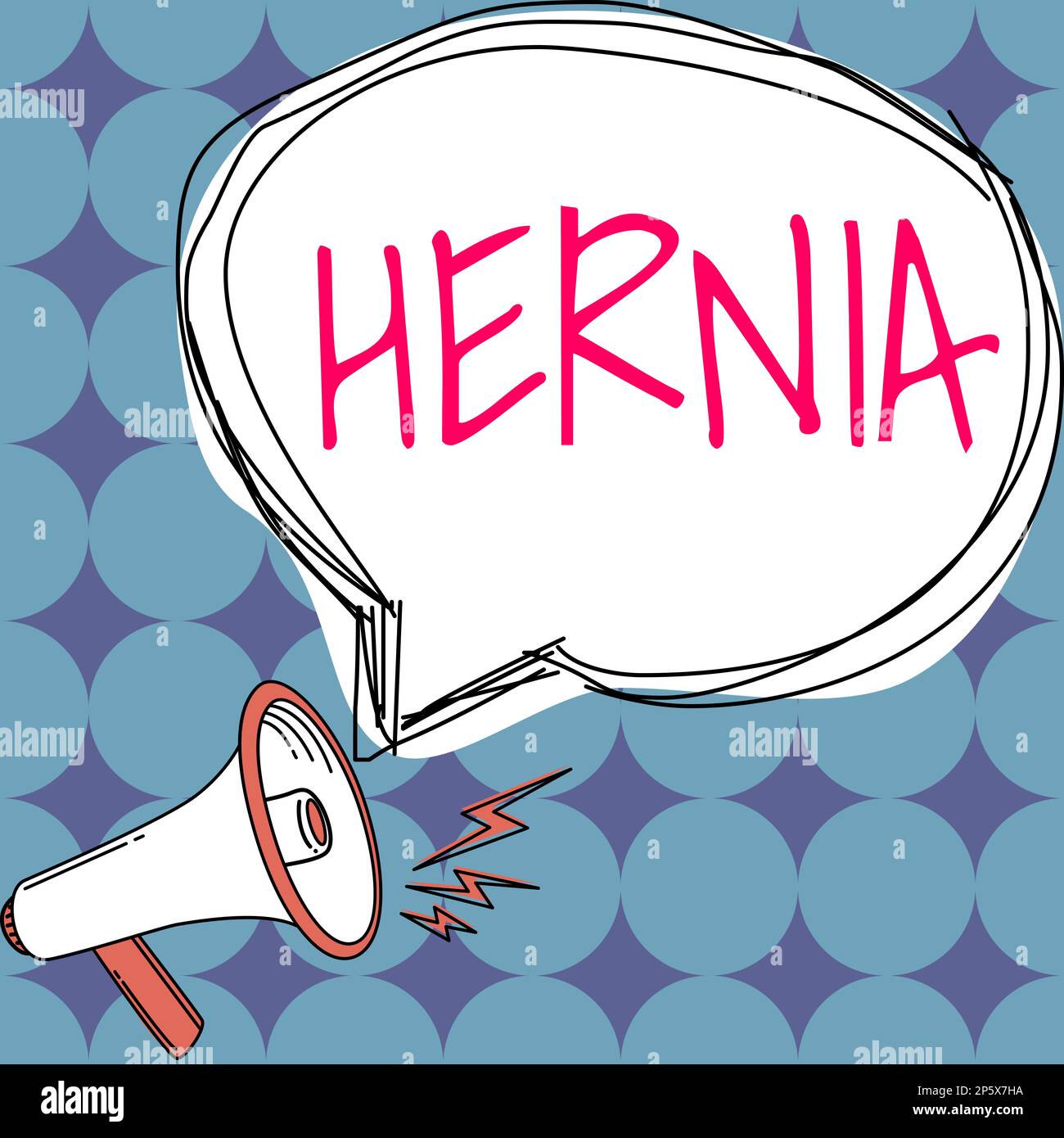 Handwriting text hernia word written on abnormal exit of tissue or an