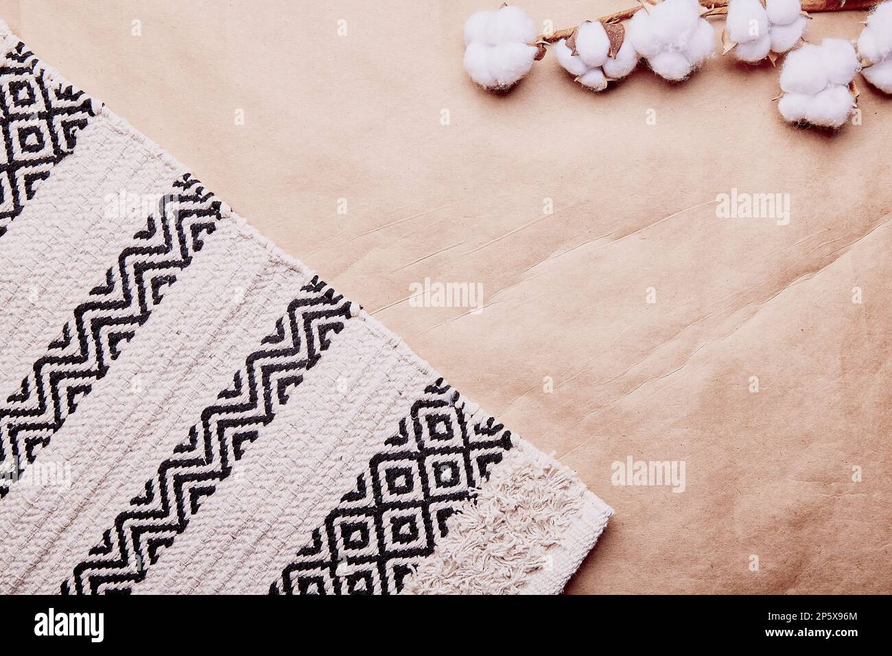 Sustainable, zero waste lifestyle, eco-friendly background with cotton on crafting paper, copy space Stock Photo