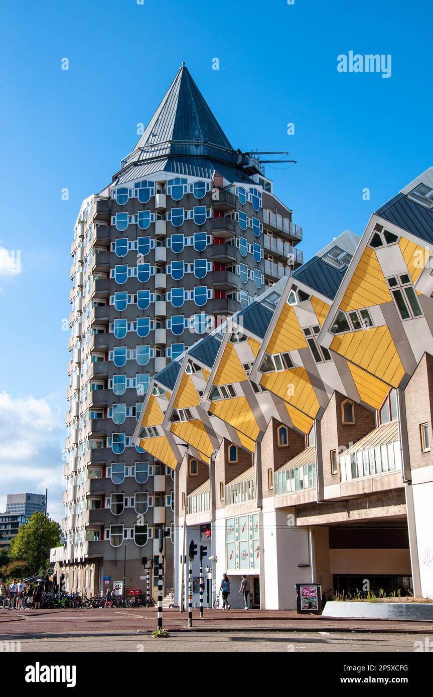 Modern Rotterdam architecture meets iconic cube houses under a clear ...