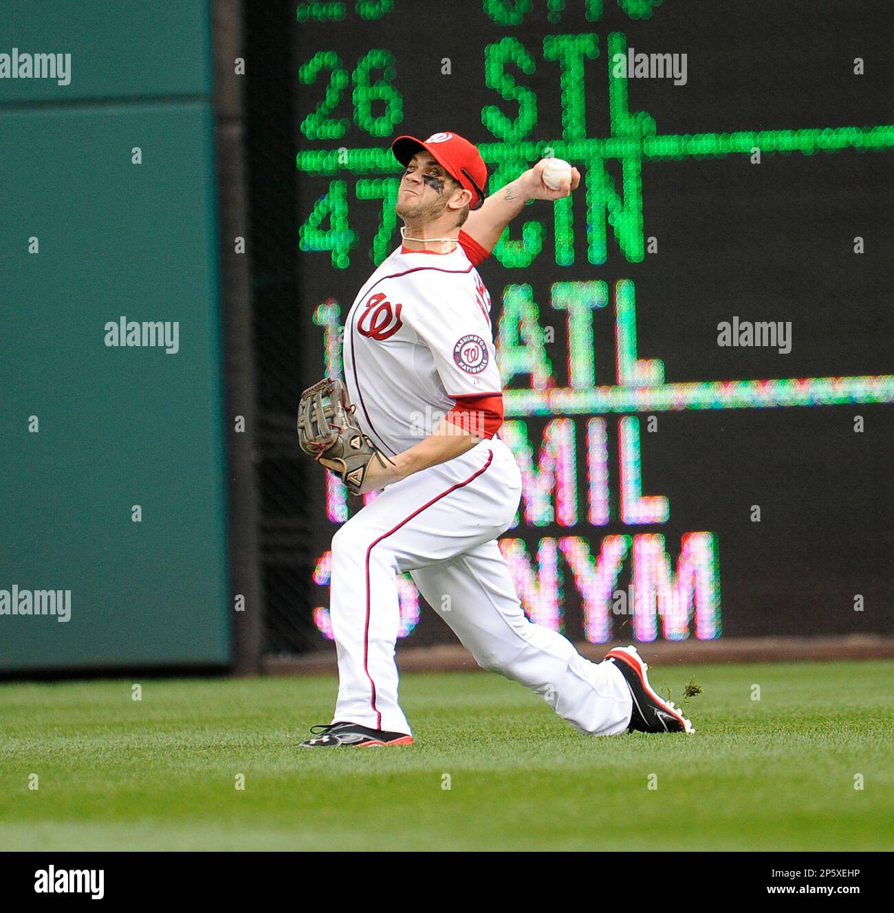 Washington Nationals left fielder Bryce Harper (34) warms up prior to the  start of their game against the Milwaukee Brewers at N Stock Photo - Alamy