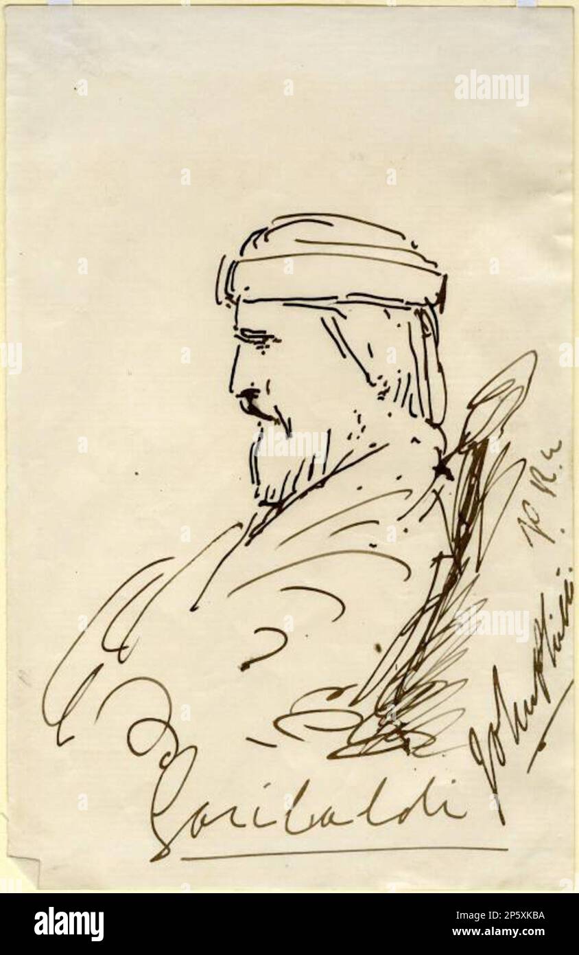 Sketch of Garibaldi & a Letter of Introduction from that Revolutionary Giuseppe Mazzini, John Phillip (Aberdeen, Scotland, 1817 - 1867) c.1866 Stock Photo