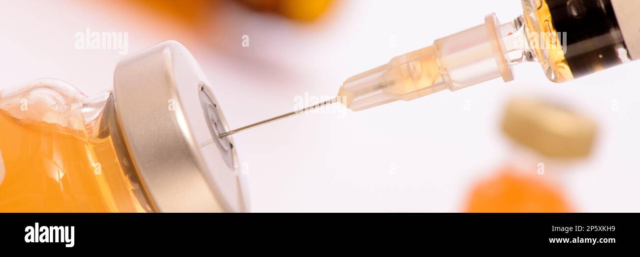 medical injektion with serum and syringe Stock Photo