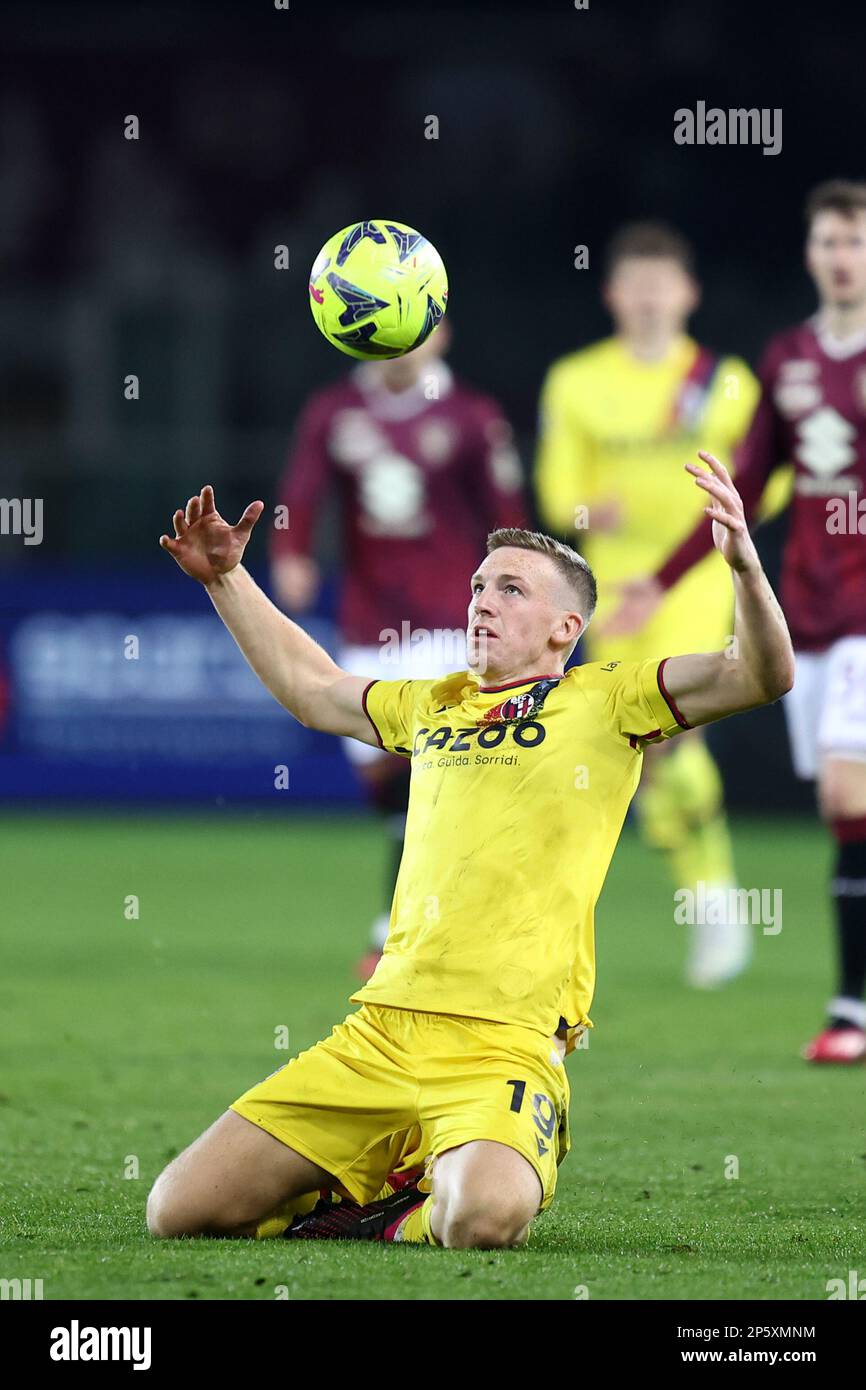 Turin, Italy . March 6, 2023, Lewis Ferguson of Bologna Fc lies on the