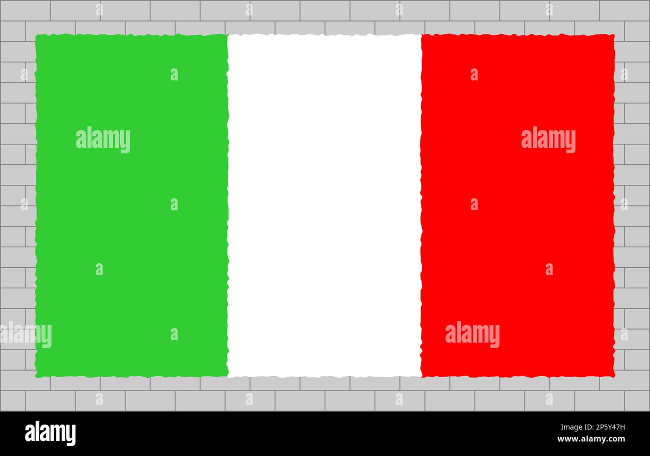 Italian flag canvas on a brick wall background. Stock Vector