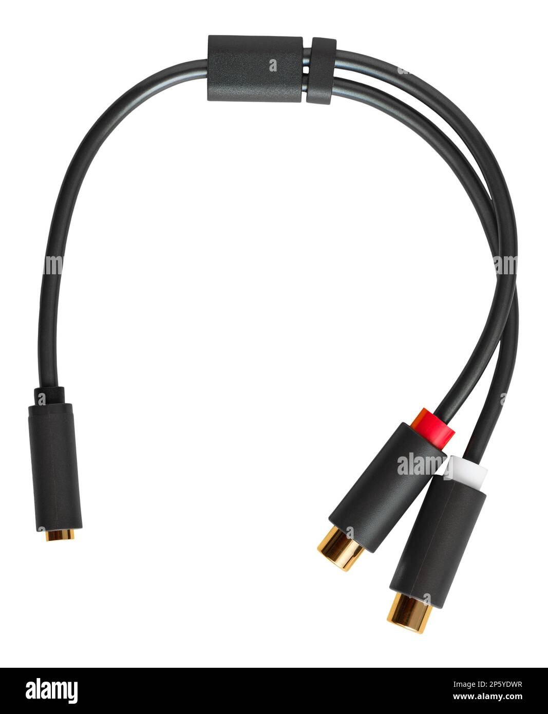 Cable adapter with mini jack socket and RCA sockets isolated on white