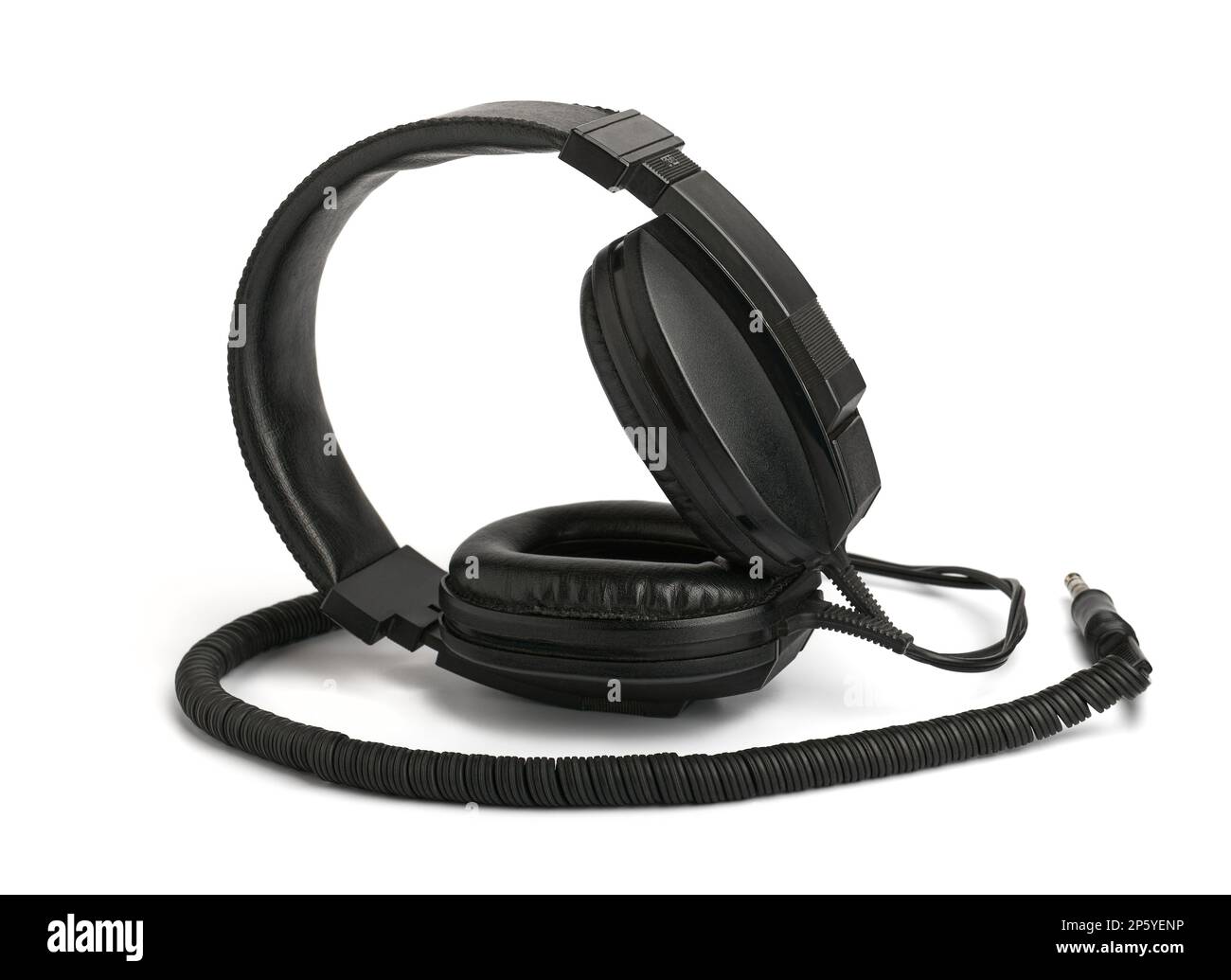 Black professional retro audio headphones from the 70s and 80s on a