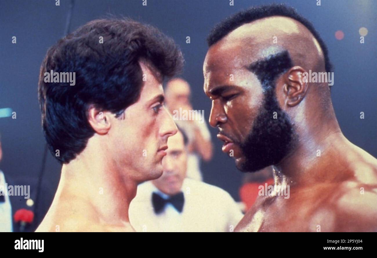 ROCKY III 1982 MGM/UA Entertainment Co. film with Sylvester Stallone at lewft and Mr. T Stock Photo