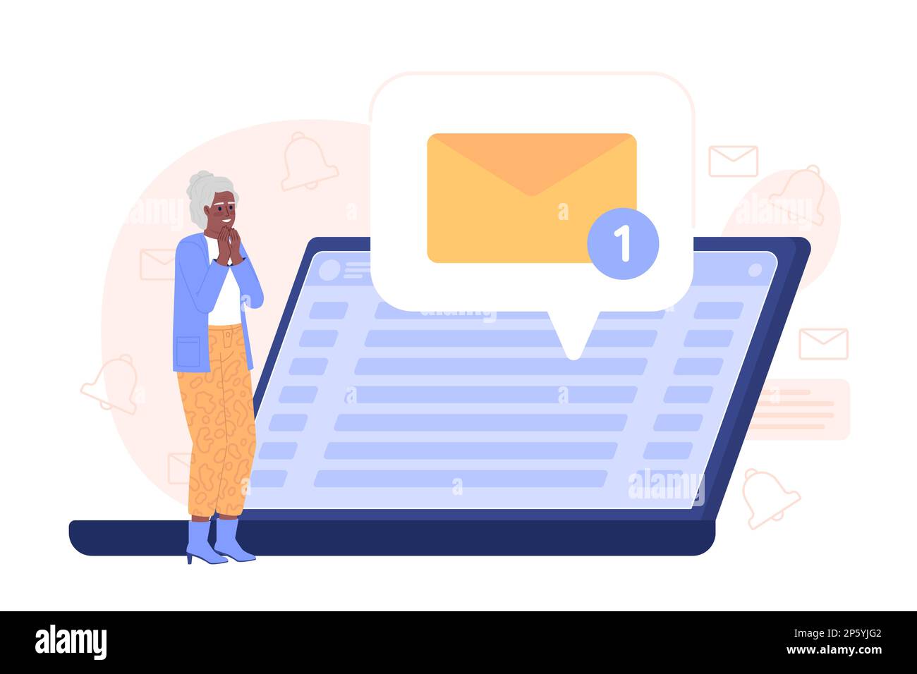 Getting email on laptop flat concept vector spot illustration Stock Vector