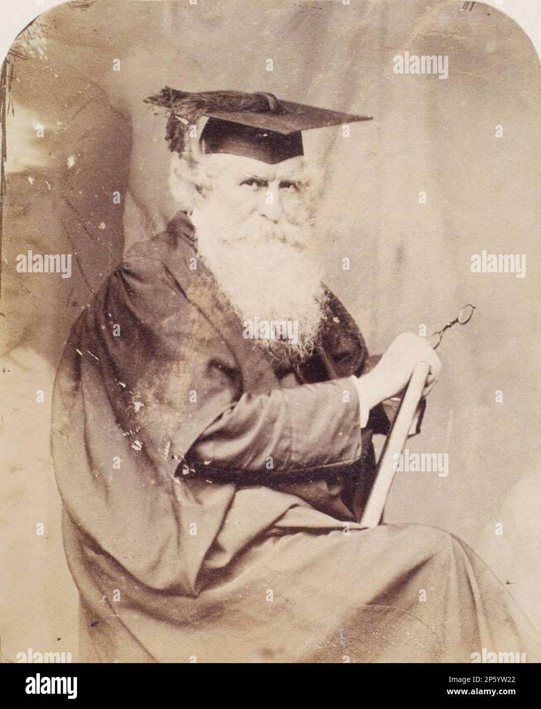 Thomas Combe in Cloak and Mortar Board, from an album compiled by Sir John Everett Millais, Charles Dodgson (Daresbury, Cheshire, England, 1832 - 1898) 30 June 1860 Stock Photo
