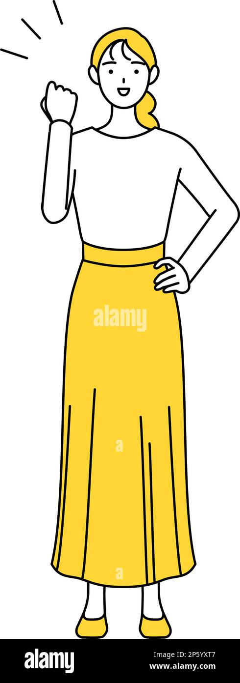 A casually dressed young woman posing with guts, Vector Illustration Stock Vector