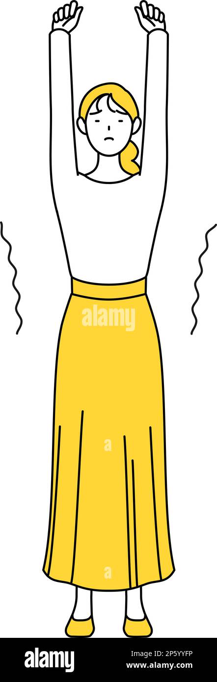 A casually dressed young woman stretching and standing tall, Vector Illustration Stock Vector