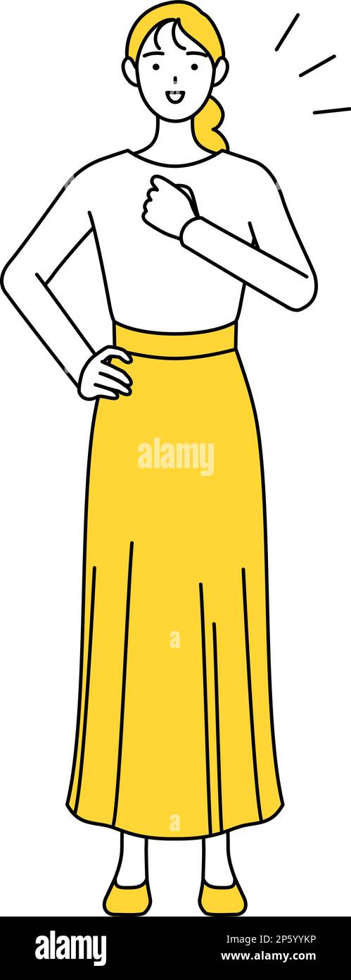 A casually dressed young woman tapping her chest, Vector Illustration Stock Vector