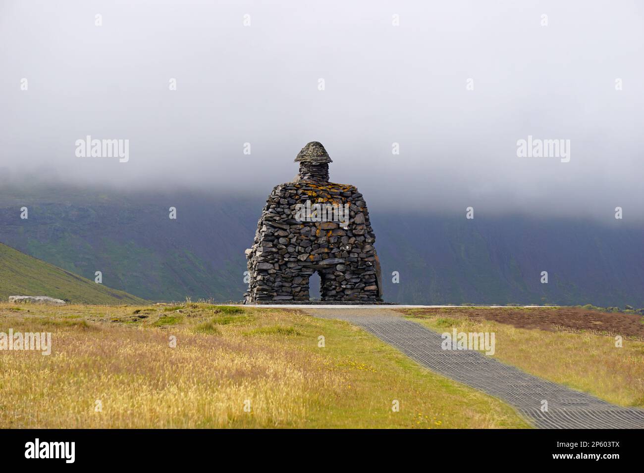 Arnastrapi, Iceland - August 6th, 2022 - Statue of Bardur Snaefellas troll made by Ragnar Kjartansson Stock Photo