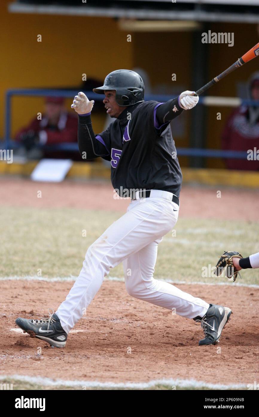 March 22nd 2009: Right Fielder Wynton Bernard (15) of the Niagara  University Purple Eagles during a game at Sal Maglie Stadium in Niagara  Falls, New York. (Mike Janes/Four Seam Images via AP