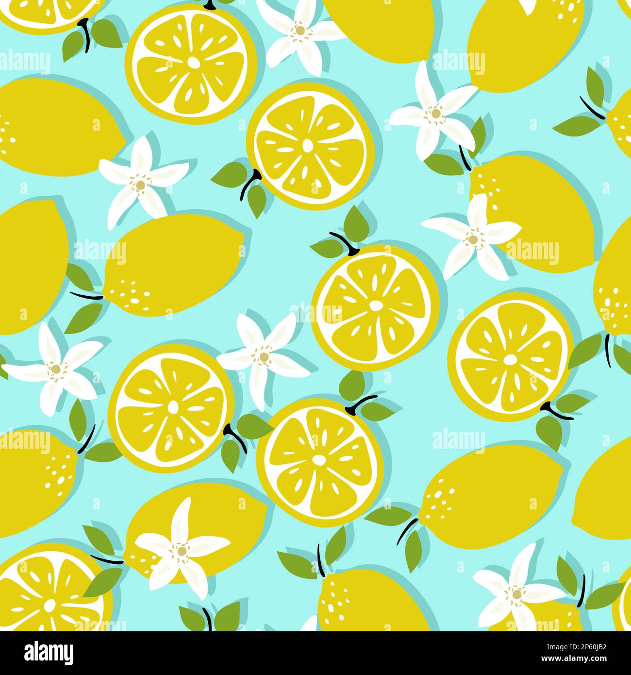 Seamless vector pattern with lemons and flowers Stock Vector