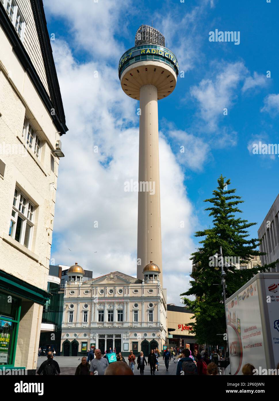 St John's Beacon, Williamson Square, The Playhouse Theatre, Liverpool. Taken in July 2022. Stock Photo