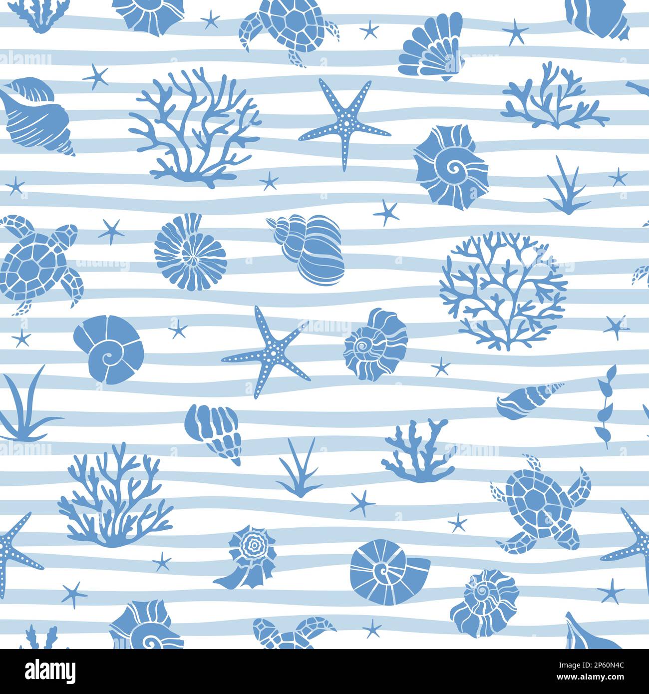 Blue seamless pattern with underwater life objects - seashells ...