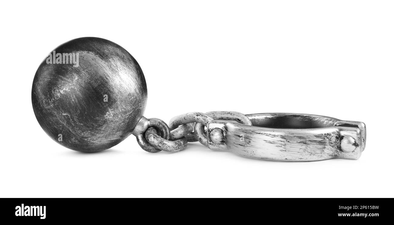 Prisoner ball with chain on white background Stock Photo Alamy