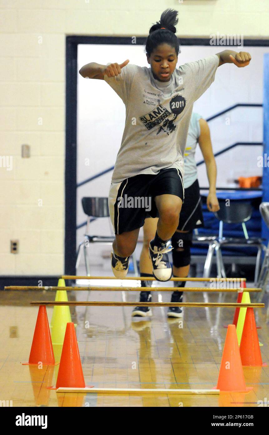 Diamond Davis goes through drills as the Hoggard High School girl's  basketball team practices, Monday Nov. 12, 2012, in Wilmington, N.C. (AP  Photo/The Star-News, Paul Stephen) LOCAL TV OUT; LOCAL INTERNET OUT