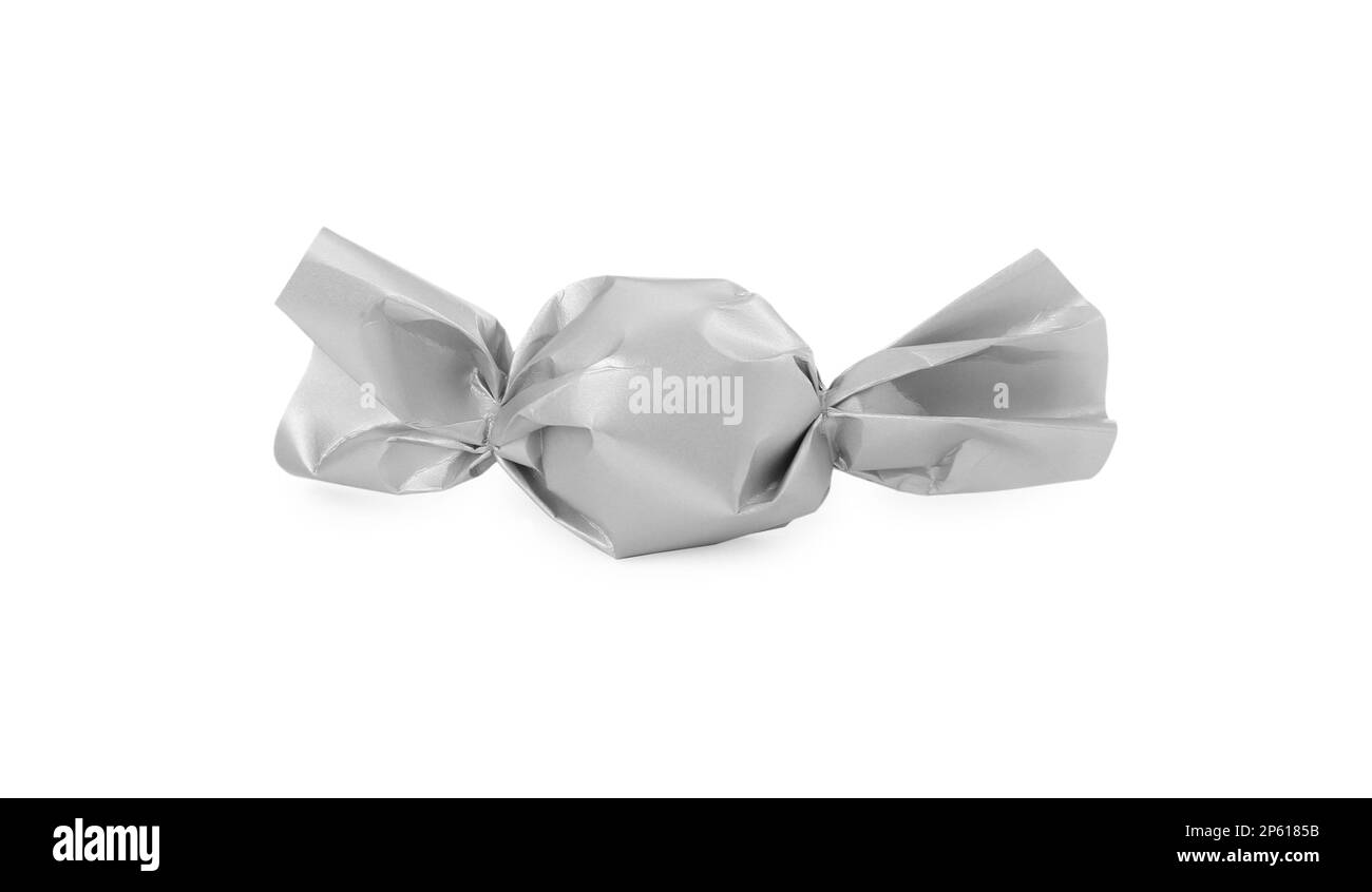 Delicious candy in silver wrapper isolated on white Stock Photo Alamy