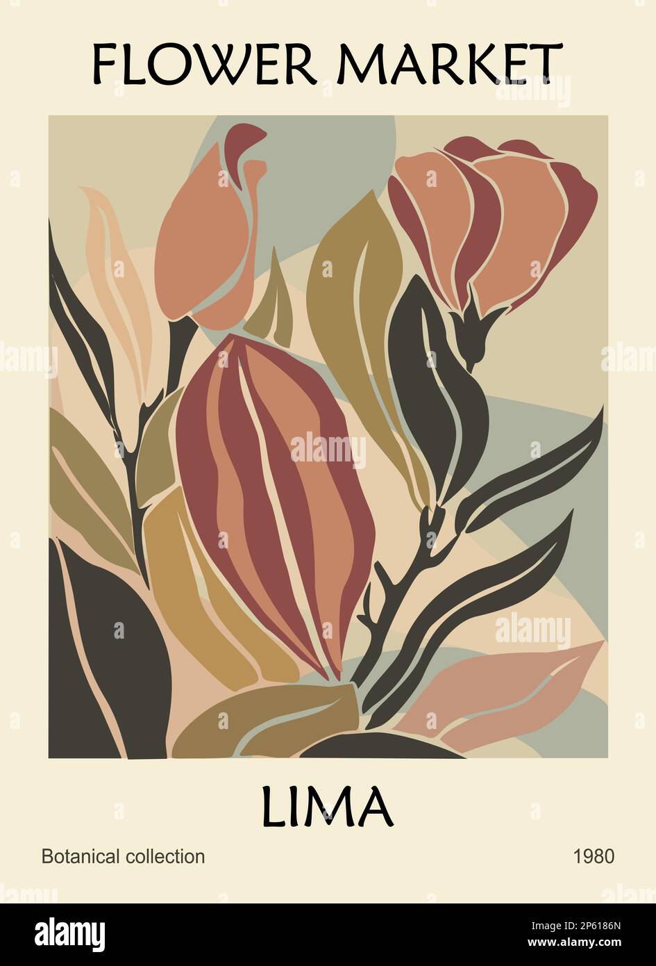 Abstract poster Flower Market Lima vector art. Stock Vector