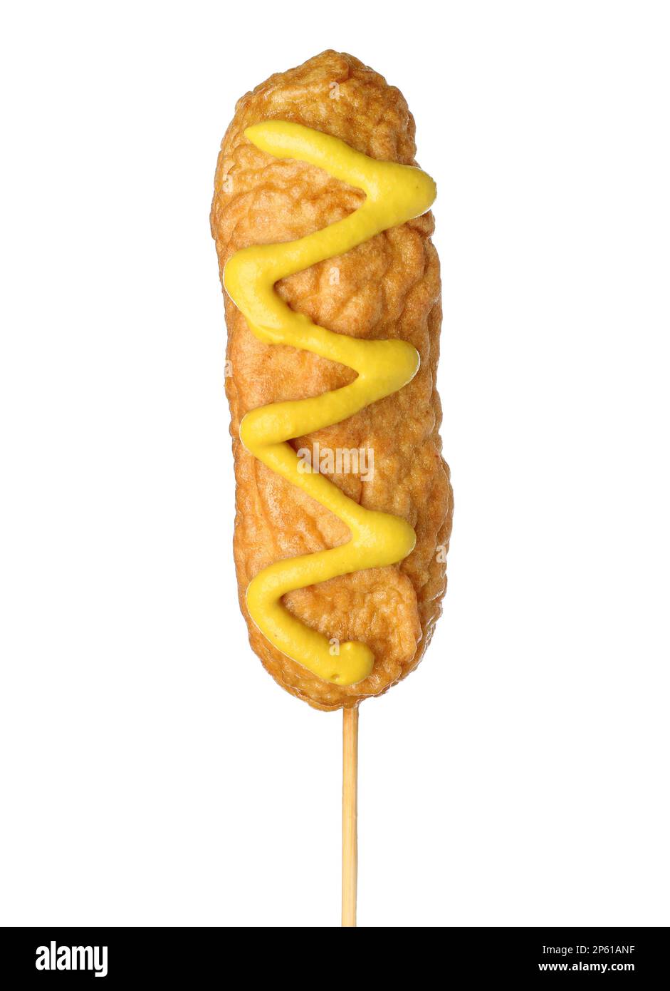 Delicious deep fried corn dog with mustard isolated on white Stock