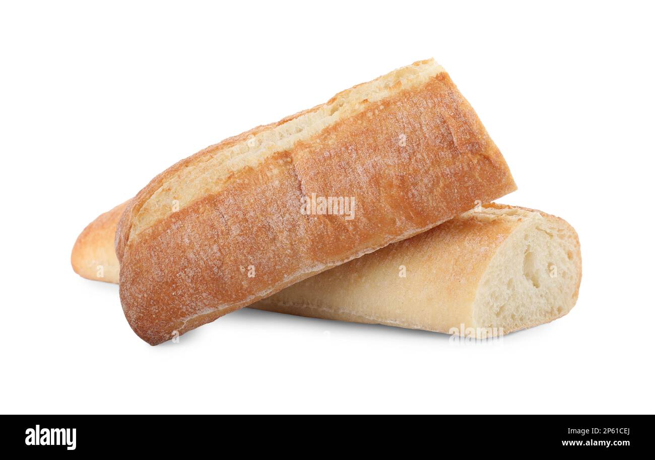 Pieces of fresh baguette on white background Stock Photo - Alamy